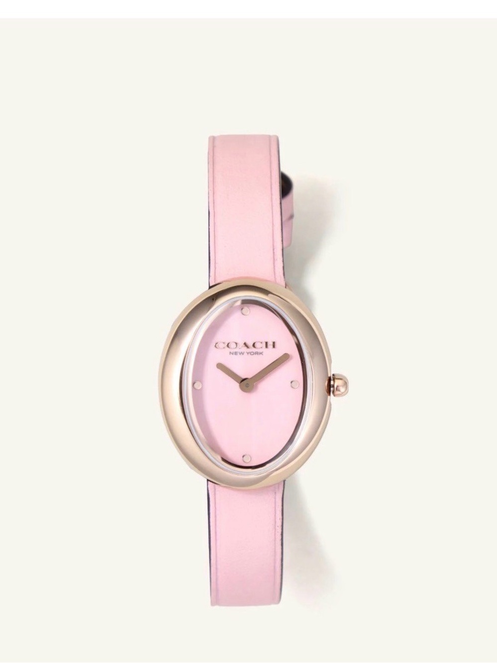 Coach Pink Oval Leather Strap Women's Watch with Gold-Tone Case